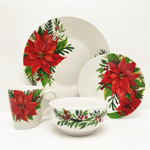 16pcs red flower design Christmas design dinnerware set 