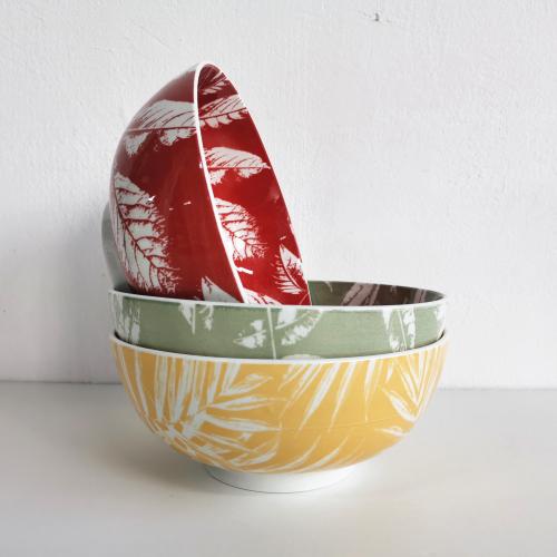 8inch/ 1550ml big capacity porcelain bowl with fresh leaves design