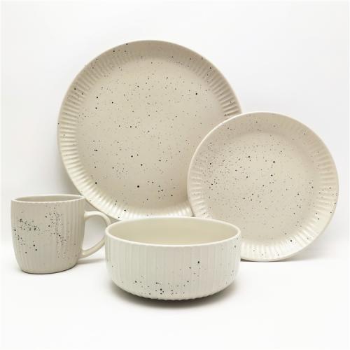 Beige Embossed Stoneware Dinnerware Set - Elevate Your Dining!