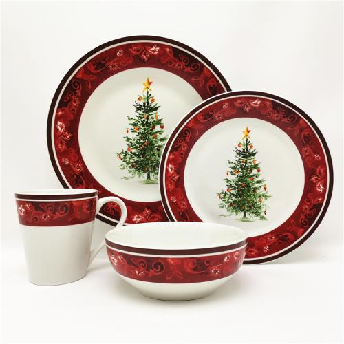 Christmas tree design fine porcelain dinnerware set