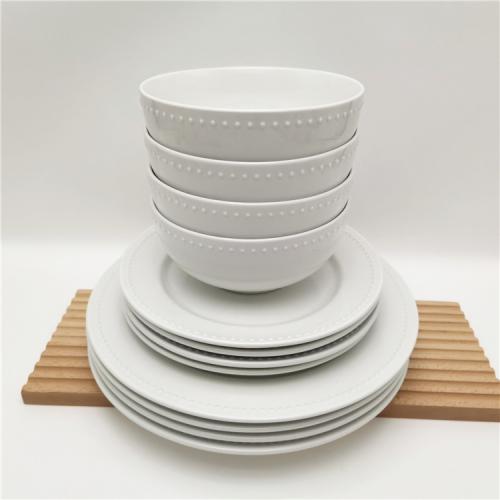 Elegant Dots Embossed Pure White Dinner Set