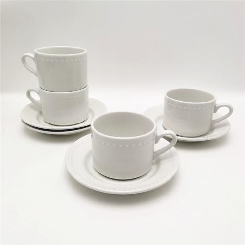 Exquisite Embossed White Porcelain Cup and Saucer for Importers