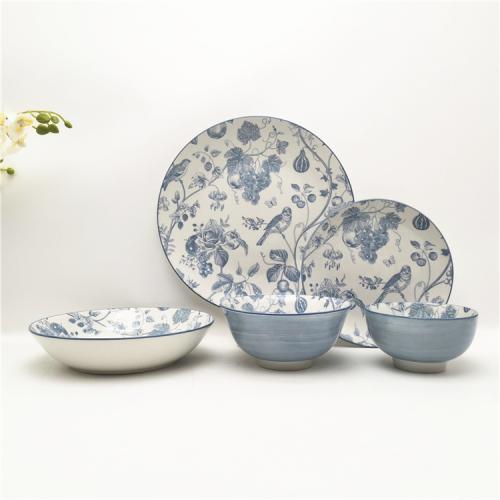 Flower and birds design Pad printed porcelain dinnerware supplier 