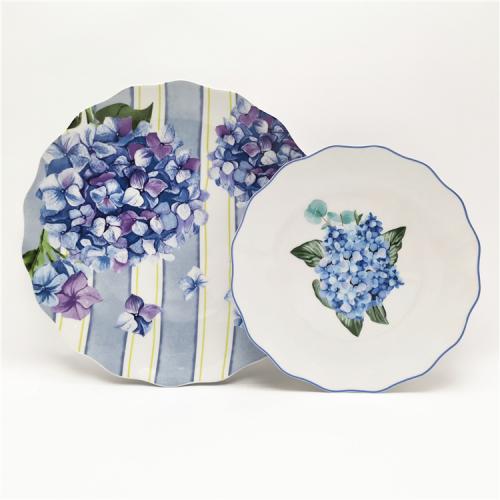 Flower design cut edge fine porcelain dinner plates 10.5inch and 8inch