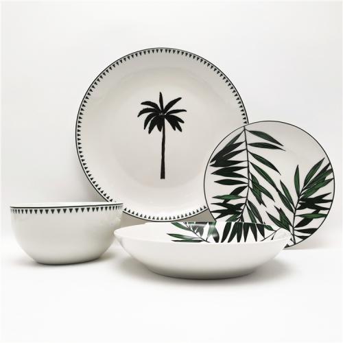 Green Leaves Design Porcelain Dinnerware: Nature's Elegance on Your Table