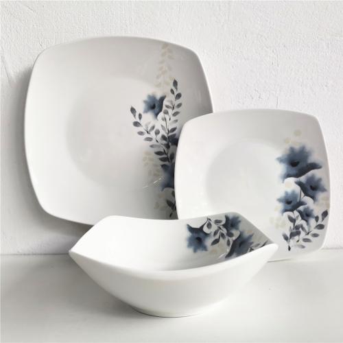 Square shape fine porcelain dinnerware set 12pcs for 4 persons