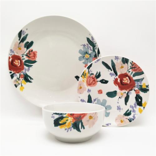 Vintage 12pcs flower design porcelain dinner set China dinnerware supplier