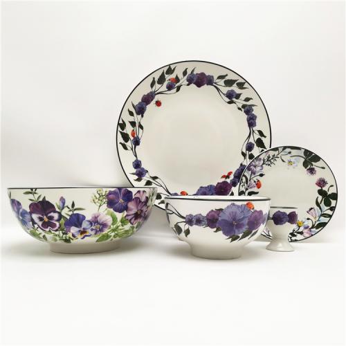 Purple Flower Design Porcelain Dinnerware with Ladybug 