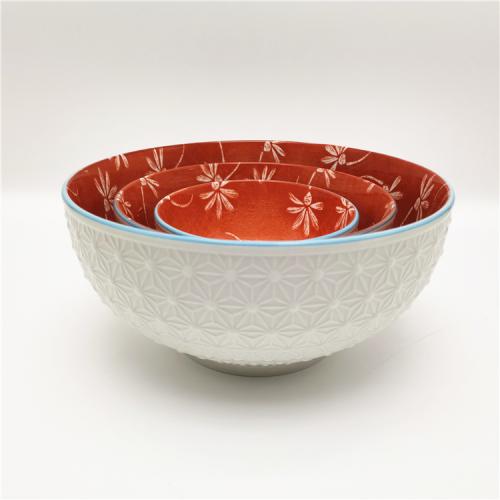 4.5/6/8inch inside printed and outside embossed porcelain bowls