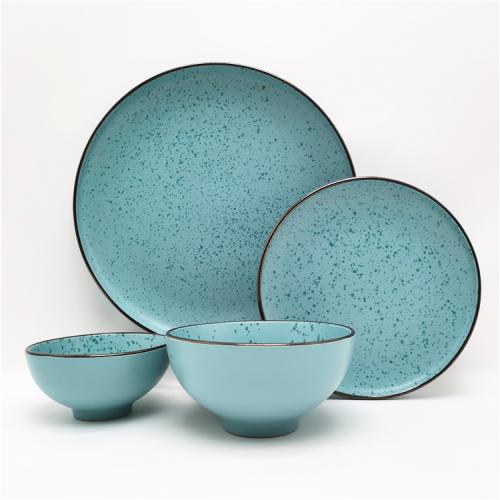 Color Glaze Design Round Stoneware Dinnerware Set 