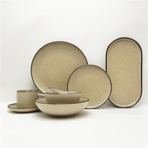 Beige Color Glaze Design Round Stoneware Dinnerware Set  