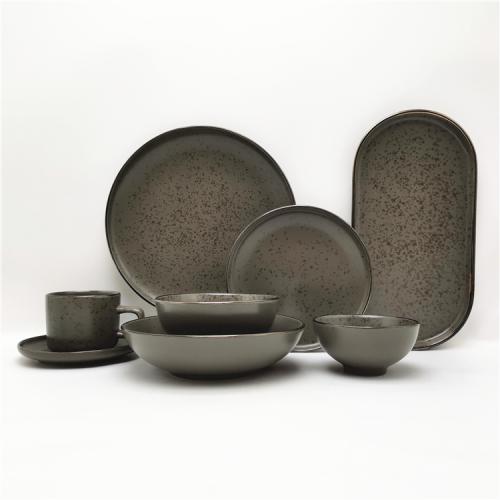 Grey Color Glaze Design Round Stoneware Dinnerware Set  