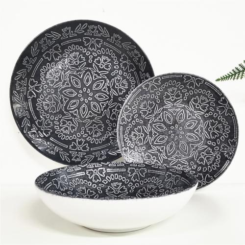 Insulated Glazed Stoneware Material 12pcs Dinner Set 