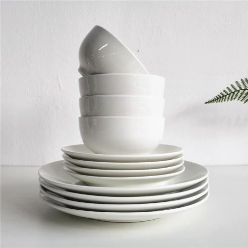 Wholesale Pure White 12pcs Coupe Shape Dinnerware Set for 4 Persons 