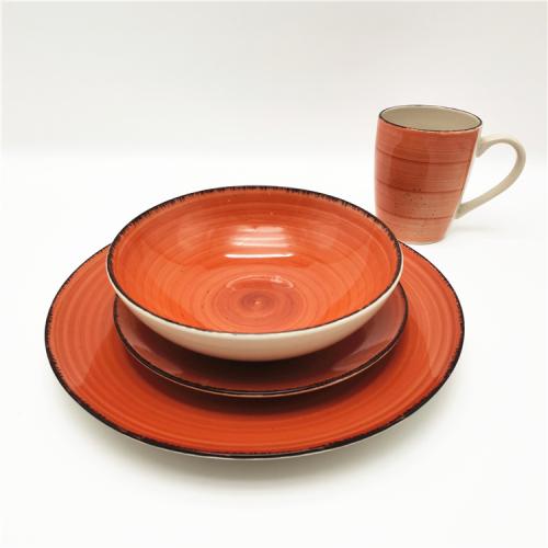 Wholesale stoneware material orange color hand painting 16pcs dinner set for  4 persons  - 副本