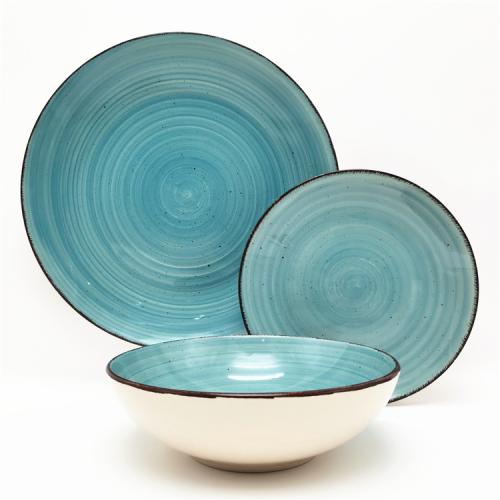 Wholesale stoneware material blue color hand painting 18pcs dinner set for  6 persons 