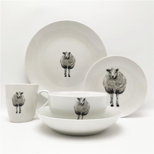 Sheep Design16pcs Decaled Fine Porcelain Dinner Set for 4 Persons