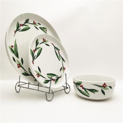 G series green leaves design 12pcs porcelain dinner set 