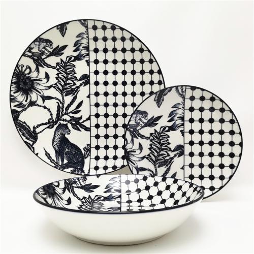 Black luxury design porcelain material dinnerware set