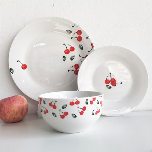 12pcs Cheery Design Decaled Fine Porcelain Dinner Set for 4 Persons