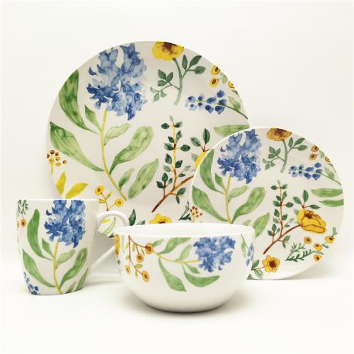 16pcs Classic Flowers and Leaves Design Porcelain Dinner Set for 4 Persons 