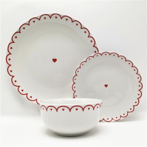 Red Heart Design Porcelain Dinnerware for Valentine's Day