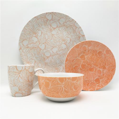 orange fruit design porcelain material 16pcs dinner set for 4 persons 