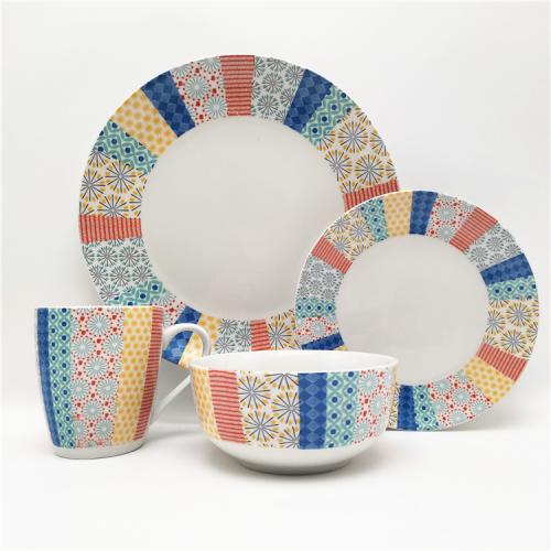 National style geometric design porcelain material 16pcs dinner set for 4 persons 