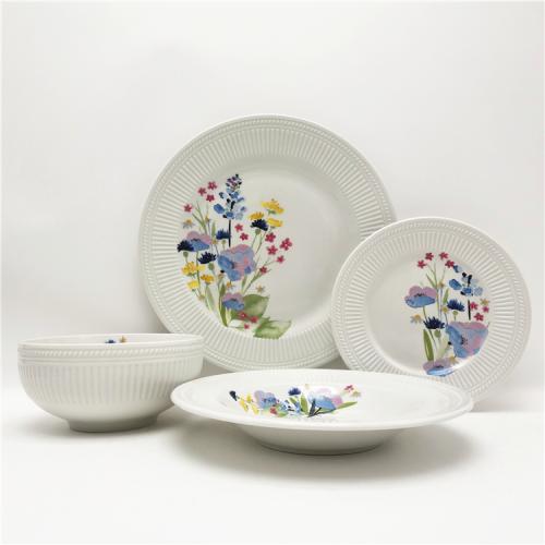 Embossed Fine Porcelain  16pcs Porcelain Dinner Set for  4 Persons