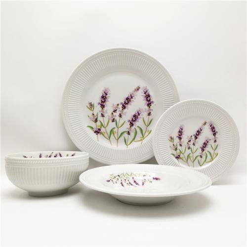 Embossed Fine Porcelain  16pcs Porcelain Dinner Set for  4 Persons