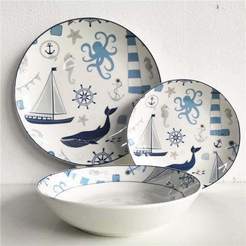 16pcs Classic Ocean Style Design Porcelain Dinner Set for 4 Persons 