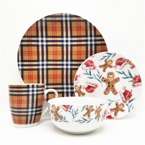 16pcs Ginger Bread Design Porcelain Dinnerware for 4 Persons 