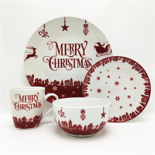 16pcs Christmas Gnome Design Porcelain Dinnerware for 4 Persons  - 副本