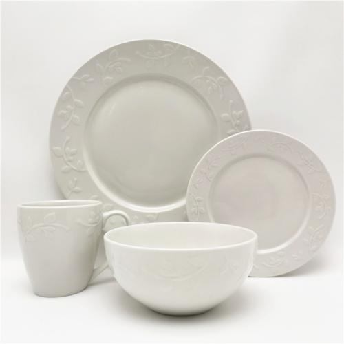 Leaves embossed porcelain dinnerware 